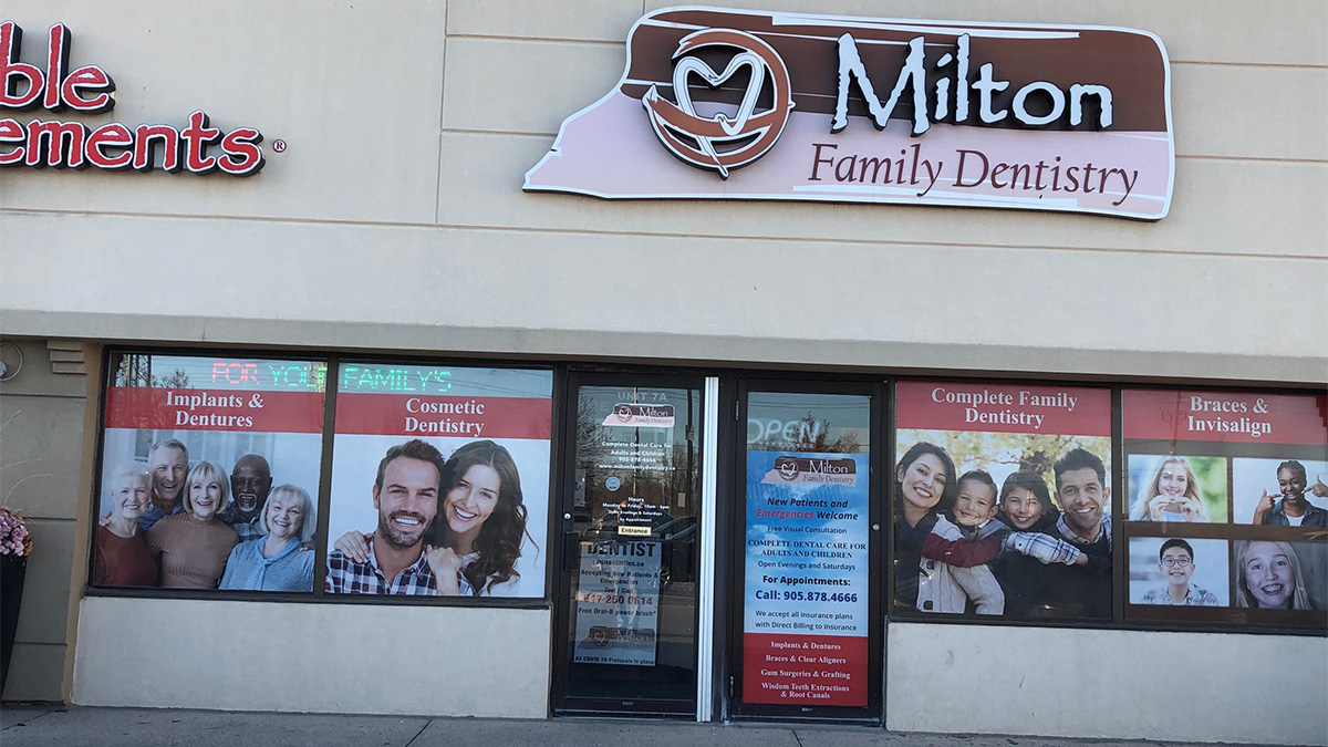 Front doors and windows at Milton Family Dentistry